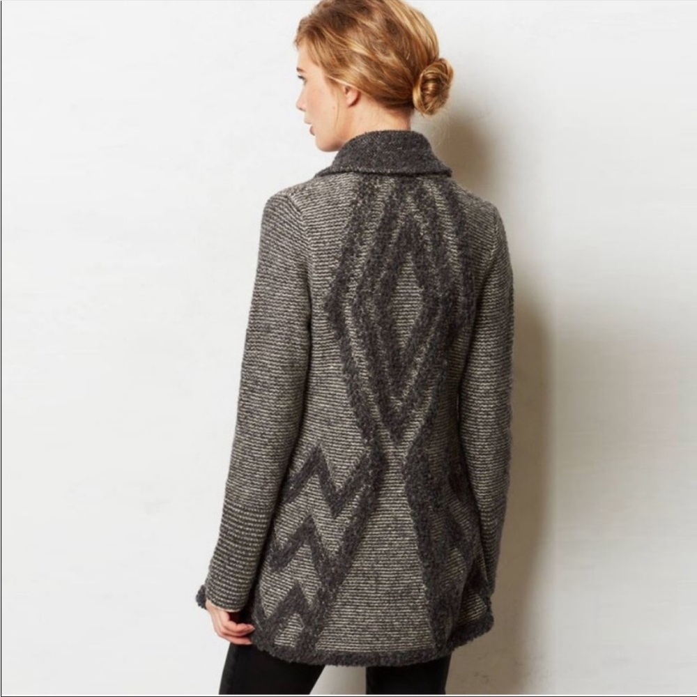 Anthropologie Angel of the North Textured Wool Blend Chevron Open Front Cardigan - Picture 4 of 10